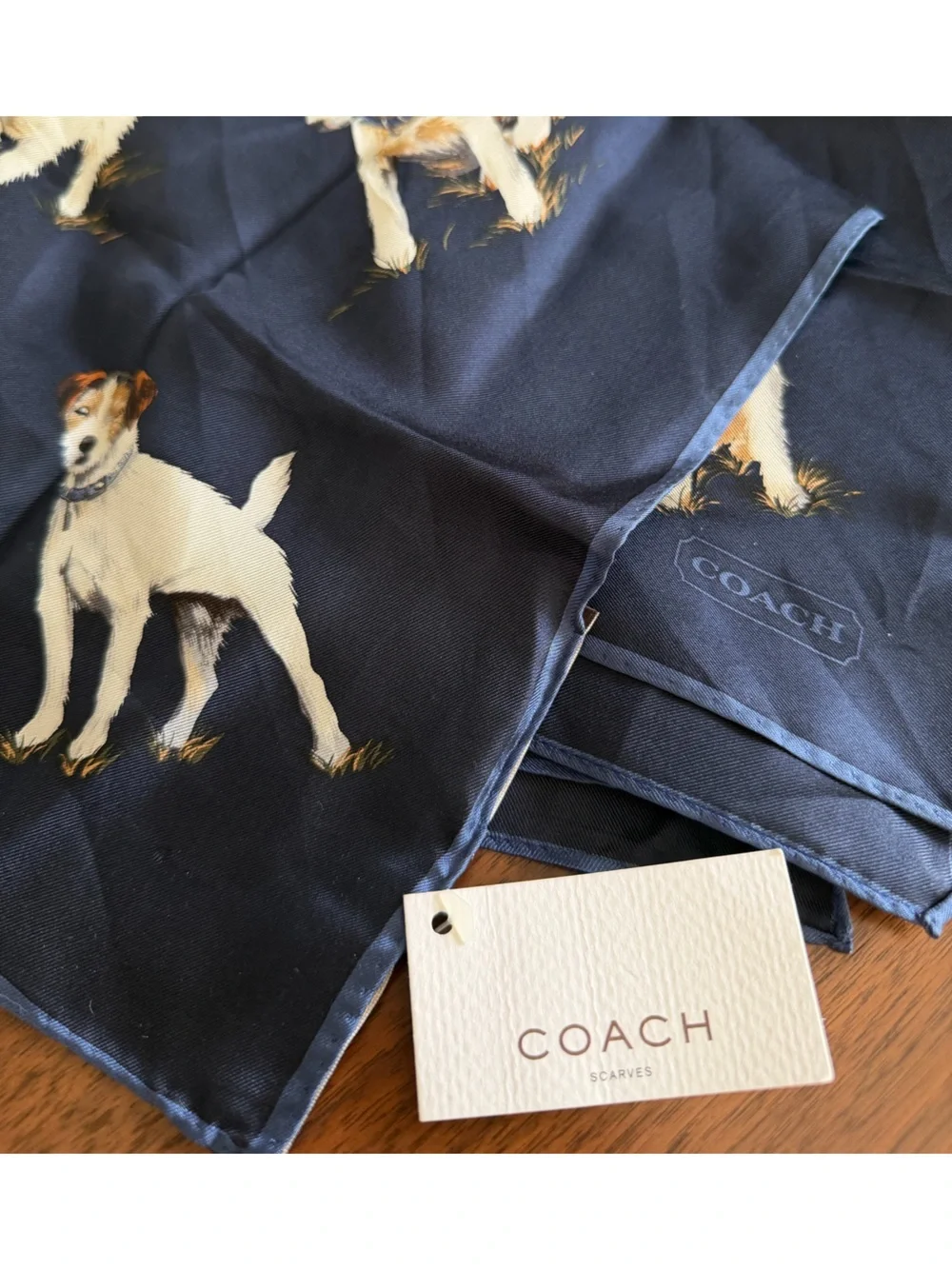 Coach 100% Silk Scarf Jack Russell Terrier Japanese Silk Chic NWT Rare Luxury - Picture 2 of 5